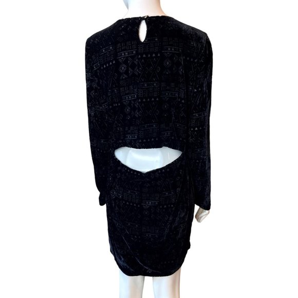 DOLCE VITA Women Reef Aztec Velvet Blouson Dress Back Hole Short Sleeve Black L - Picture 2 of 9
